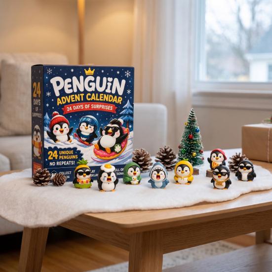 Winter Holiday Party Favors 3D Penguin Advent Calendar 2026, 24 Days Mini Figures Family Activity Christmas Countdown Calendar, Collectible