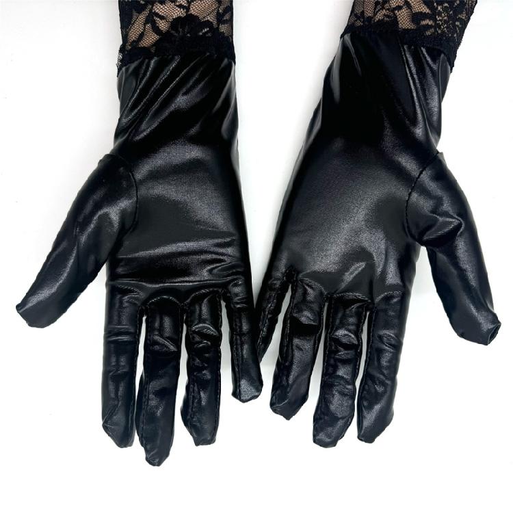 Damen Stretch Kunstleder Spitze Ellbogenlange Handschuhe Vollfingerhandschuhe Opernhandschuhe Partyhandschuhe Brauthandschuhe für Halloween