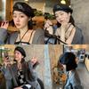 Womens Vintage Summer Face Slimming Artist Beret Lightweight Designer Black