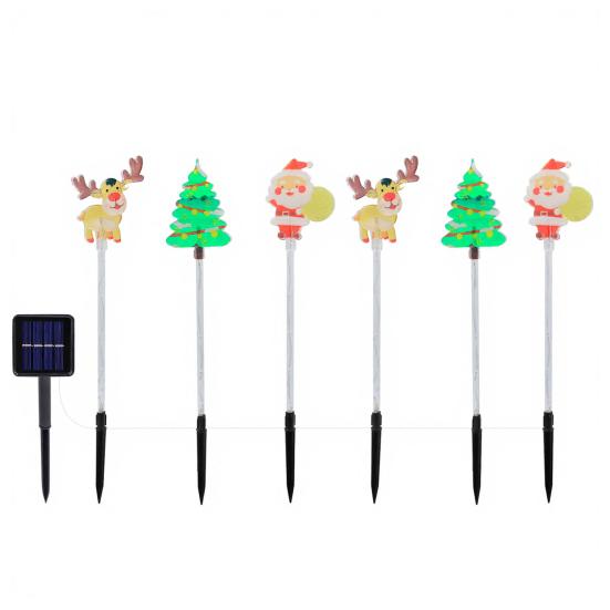 

6 шт. Рождественские садовые колышки, уличные водонепроницаемые огни, садовый светильник в виде Санта-Клауса, елки, снеговика, на солнечной/батарейной энергии, для дорожки во дворе sun