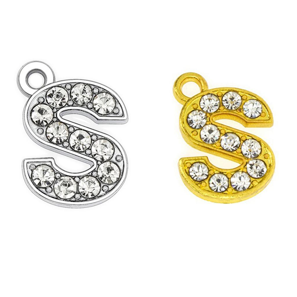 Fashionable Sparkling Stylish Rhinestones Letter Charm Set of 26 Gold Tone Letter Pendants Portable for Jewelry Making