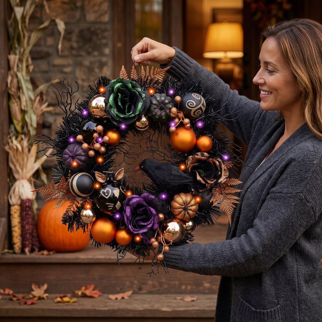 Halloween Wreath with Dry Twigs for Fall Door Decoration, Home Front Door Decor