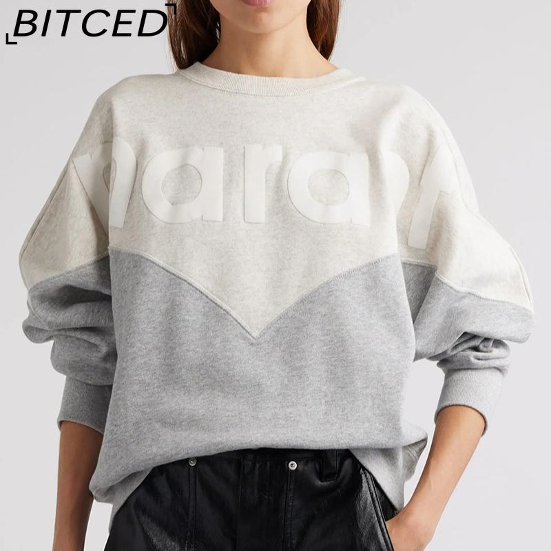BITCED Women's Winter Colour-Blocked Fleece-Lined O-Neck Sweatshirt