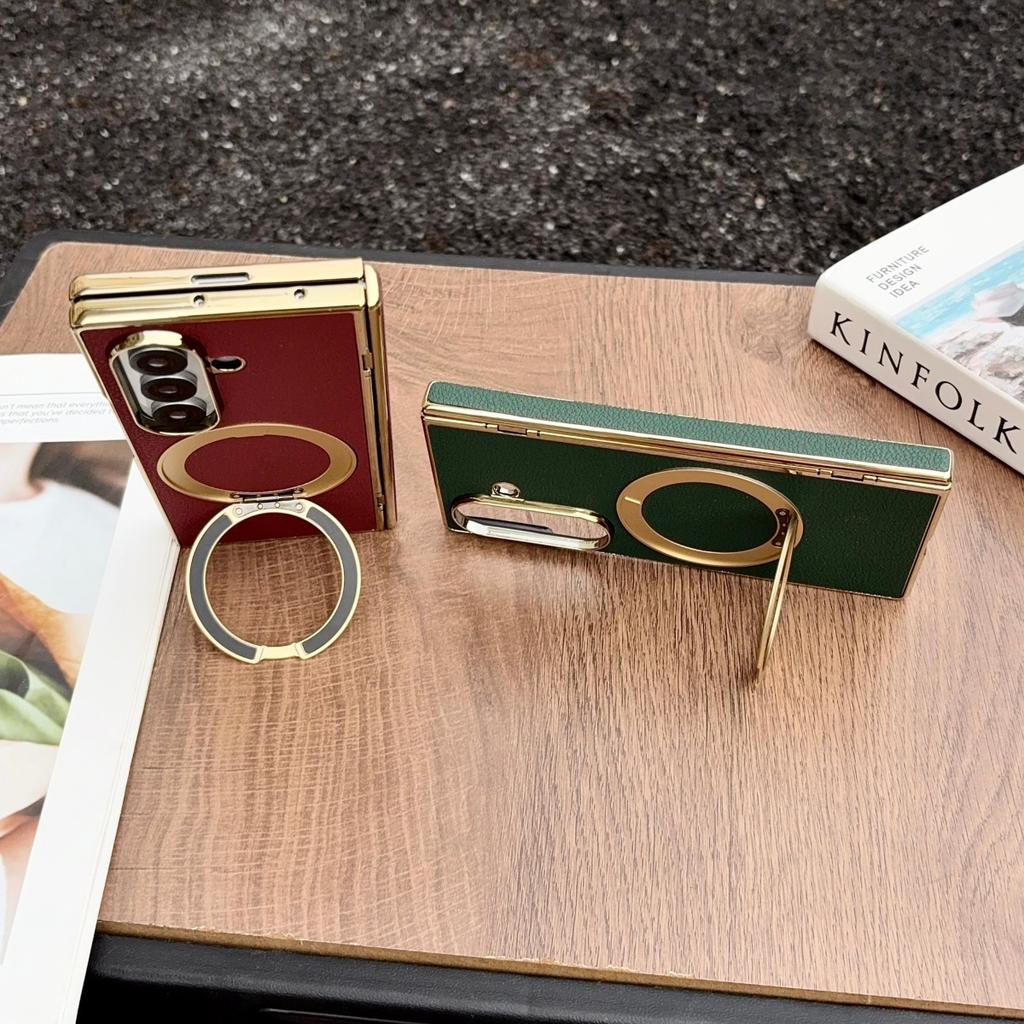 Electroplated 360 Rotating Bracket Magnetic Phone Case for Samsung Galaxy Z Fold8 Ultra Fold 8 7 Leather Hinge Protective Cover