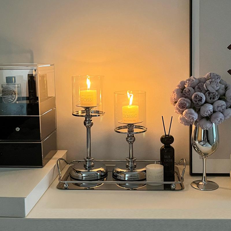 Detachable Metal Glass Candle Holders Transparent Luxury European Style Candlestick Anti-slip Table Ornaments