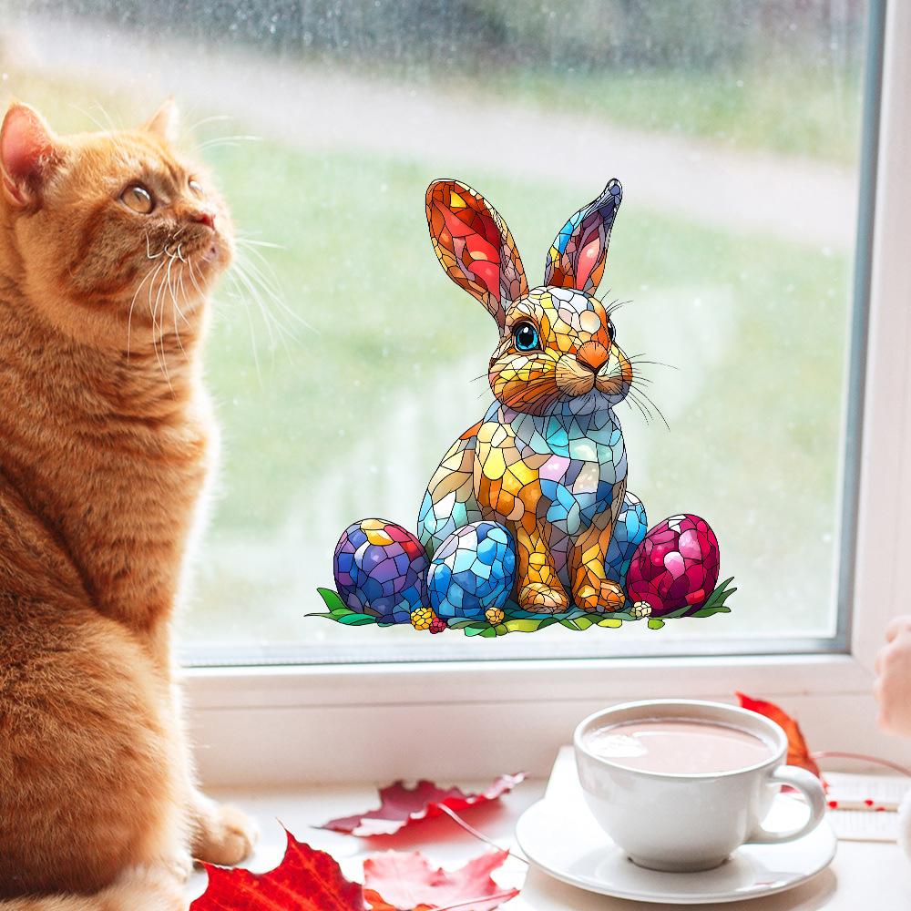 Tegneserie Malt Kanin Påskeegg Glassvindu Forskjønnelse og Dekorasjon Elektrostatisk UV Vindusklistremerker
