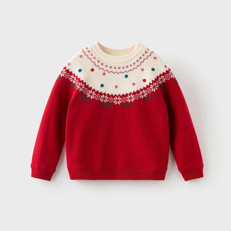 David Bella Girls  Fleece-Lined Fair Isle Sweater, Children s New Year Red Knitwear, New Winter Clothing for Girls Red [Ready Stock] 130