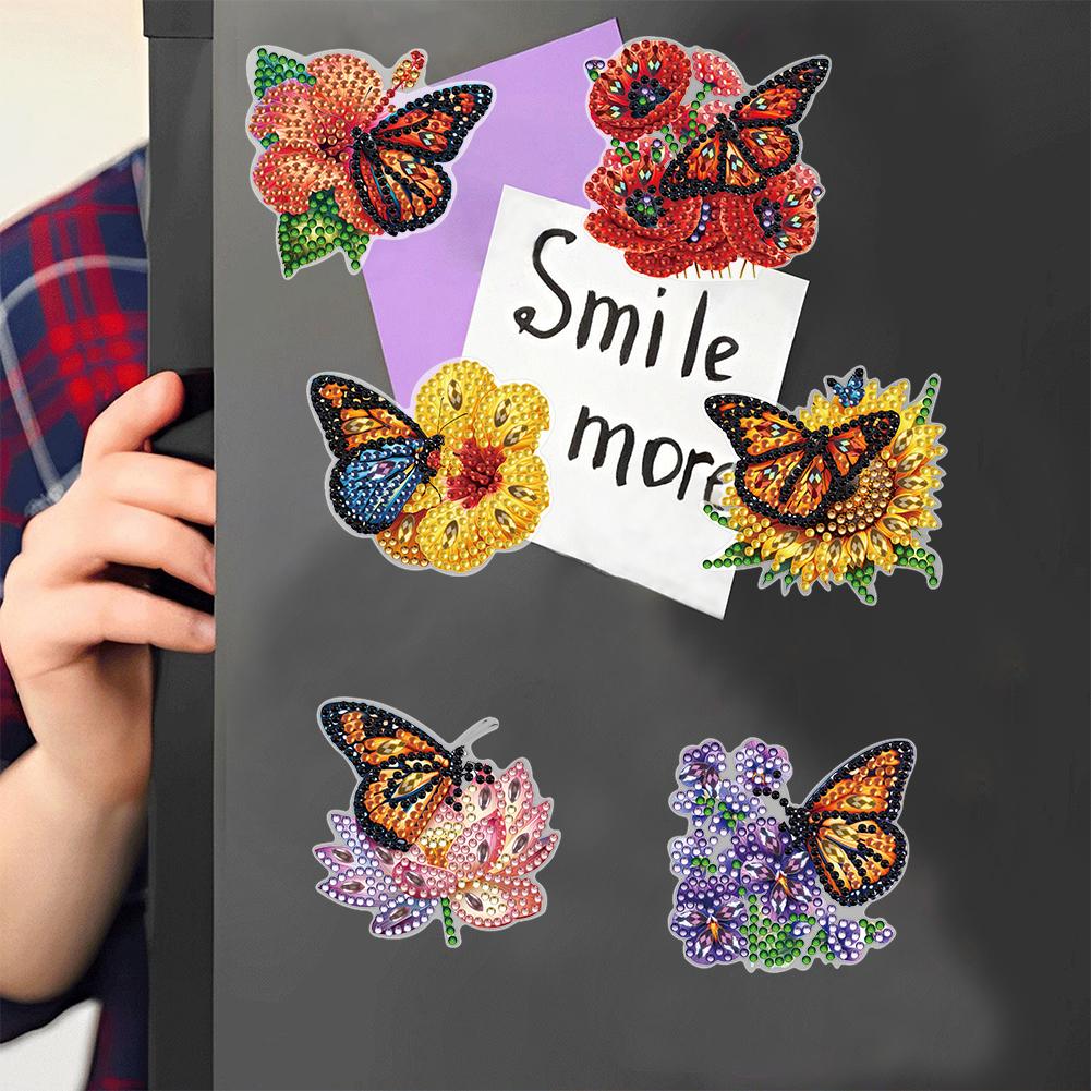 6 Pcs Full Drill Fridge Magnets Sticker Car Butterfly Dragonfly Diamond Painting Magnets Refrigerator for DIY Crafts Party Gift
