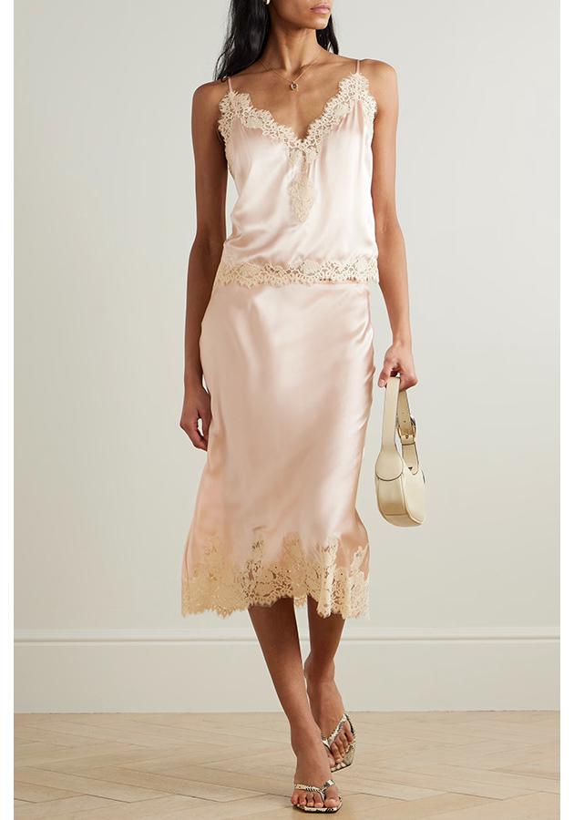 

European & American Women s Fashion Lace-Trimmed Camisole & Skirt Set XL