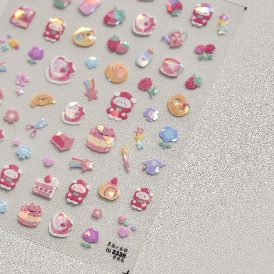 5D Pudding Jelly Dessert Fruit Cherry Pink Claw Print Bowknot Tie Knot Love Heart Stars Nail Art Sticker Adhesive Manicure Decal