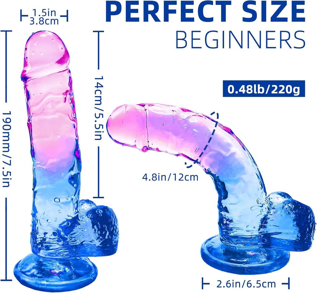 Blue Purple Gradient Dildo Transparent Silicone Simulation Dildo Strong Suction Cups for Two-handed Play Elastic Soft Dildo Female Sex Toys