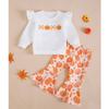 Kleinkind Mädchen Halloween Kürbis Stickerei Langarm Rundhals Pullover Sweatshirt und Elastische Taille Ausgestellte Hose Set