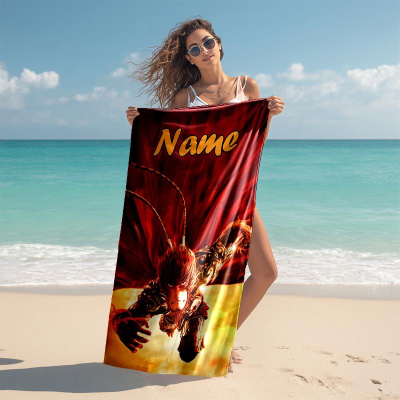 Personalized customized proof beach towel with Black Myth Wukong Game  pattern - soft, absorbent, quick-drying, perfect swimming, camping&bathing
