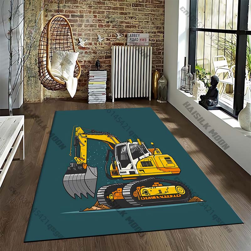Excavator Truck Carpet for Living Room Game Rugs Soft Floor Cartoon Rugs Bathroom Rug Mat Yoga Mat Home Decor Rugs for Bedroom