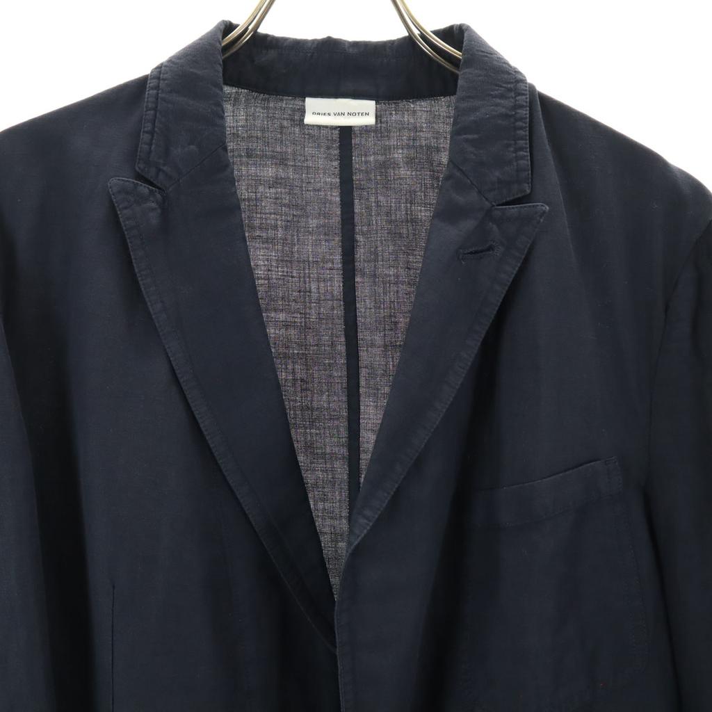 DRIES VAN NOTEN Linen Blend Drivers Jacket 48 Navy Men's Used