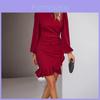 Elegant Summer Puff Sleeve Bodycon Dress With Polyester Fabric For Office Wear