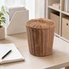 Cylindrical Plastic Storage Basket with Woven Lid Multipurpose for Dressing Area