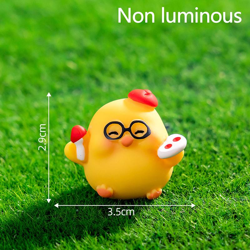 Cartoon Cute Noctilucent Yellow Chicken Ornaments Creative Resin Crafts Creative Cartoon Animal Model Decoration Accessories
