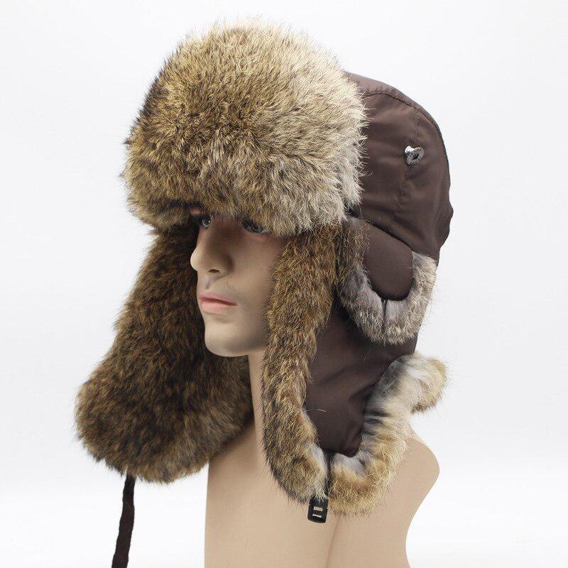 Rabbit Fur Hat Winter Warm Bomber Hat Thick Fur Hat Men's Hat Thickened Ear Protection Bomber Hat