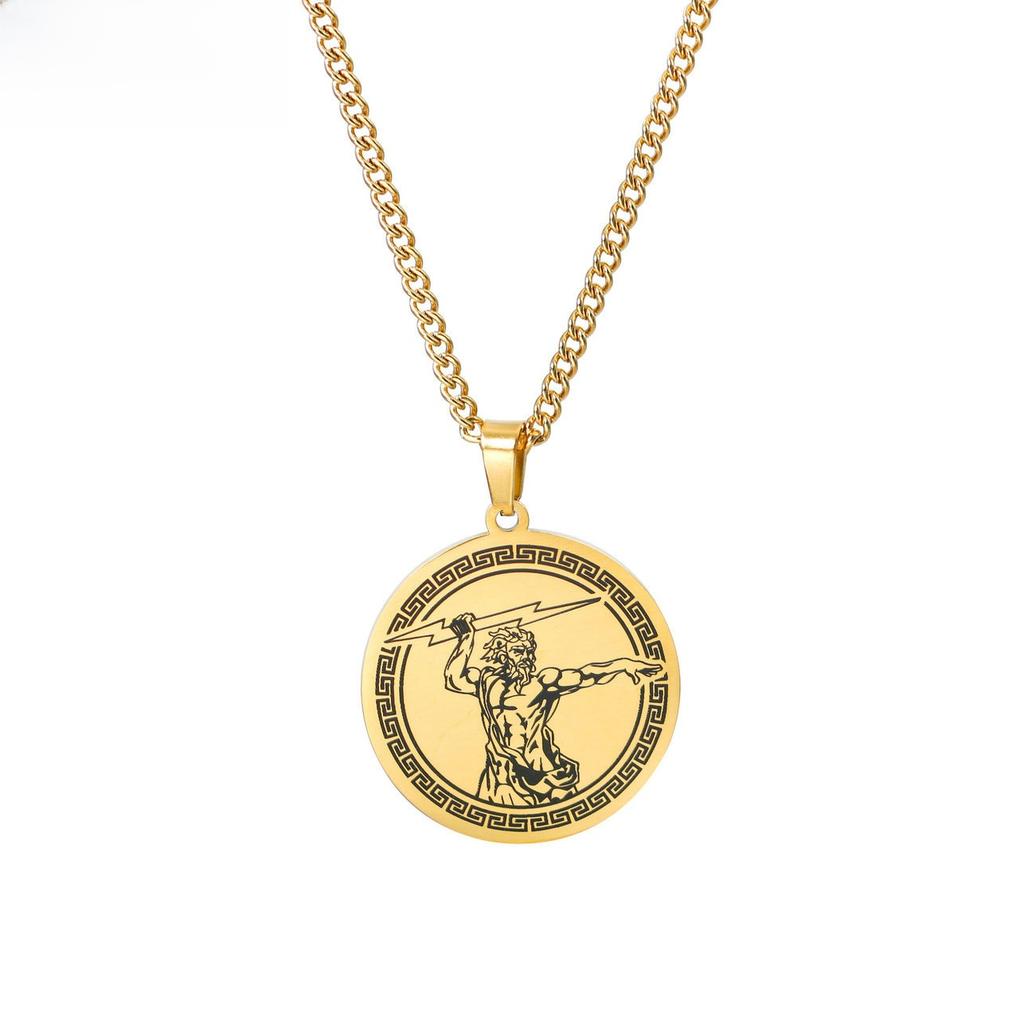 Olympus God Zeus round Pendant Men's Necklace Stainless Steel Ancient Mythology Jewelry Fashionable Titanium Steel Male Acces...