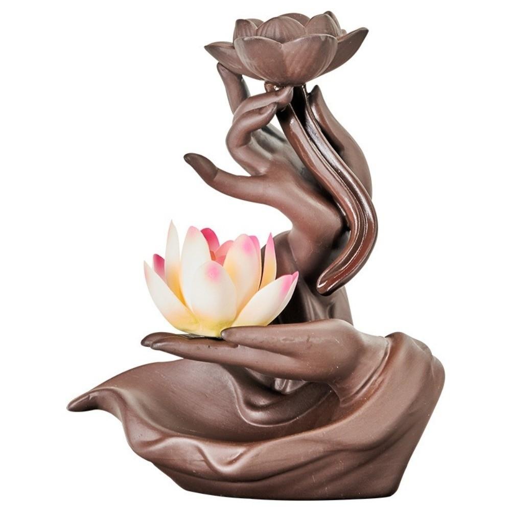 Lotus Flower Backflow Incense Burner Ceramic Incense Stick Holder Reflux Incense Burn Tray Yoga