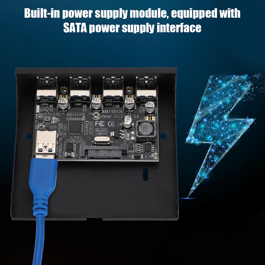 Expansion Card Front Floppy Bay Adapter PCI-E To 4xUSB3.0 for NEC720201 Chip Front Floppy Bay Adapter Expansion Riser Card Black