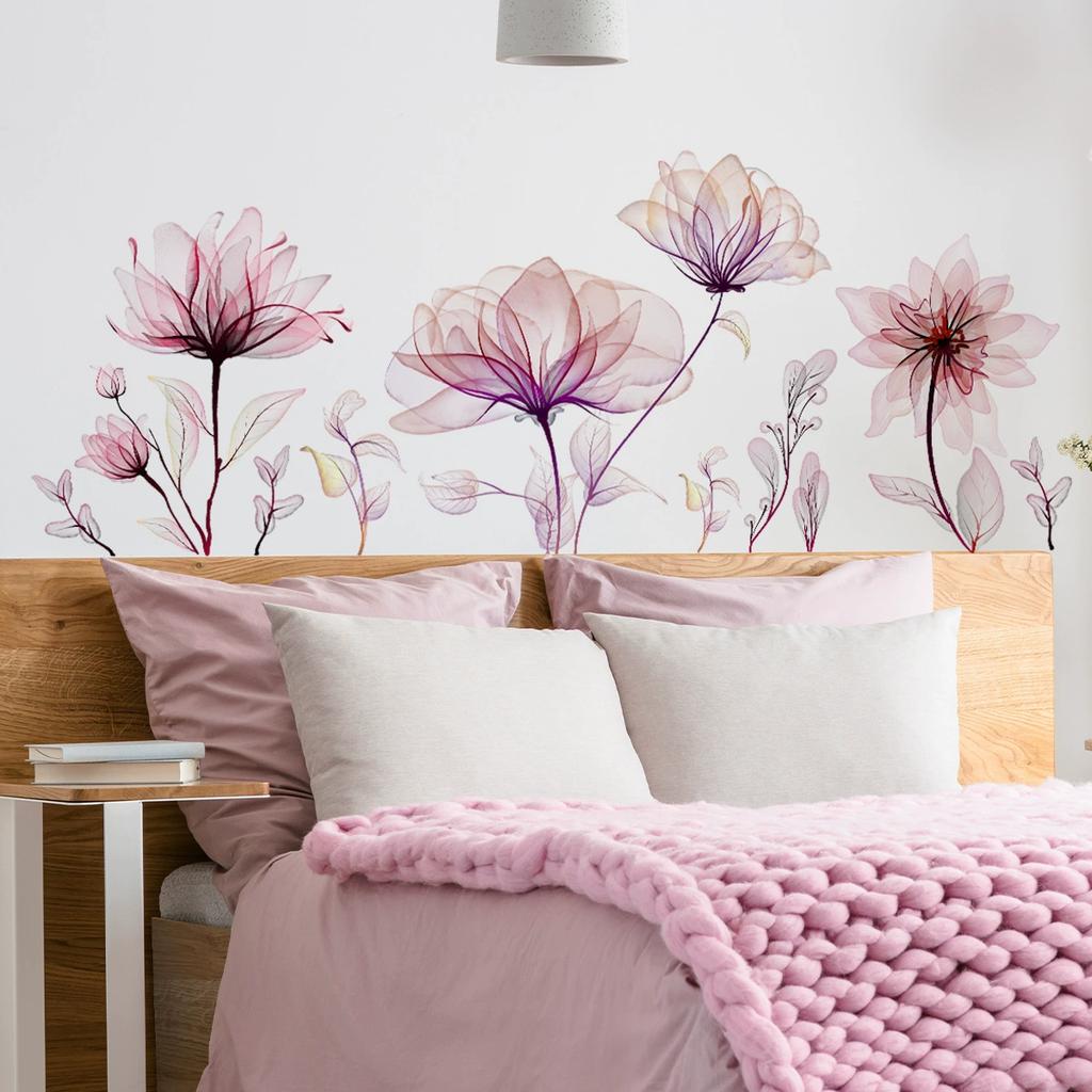 30*90cm Pink Flower Wall Stickers for Living Room Bedroom Background Wall Decor Room Daughter Room Wall Decal Kitchen Wallpaper