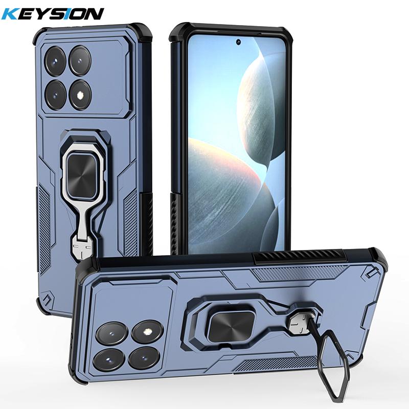 KEYSION Shockproof Armor Case for POCO F6 Pro Soft Silicone+PC Upright Metal Ring Stand Phone Cover for Xiaomi POCO X6 Pro 5G