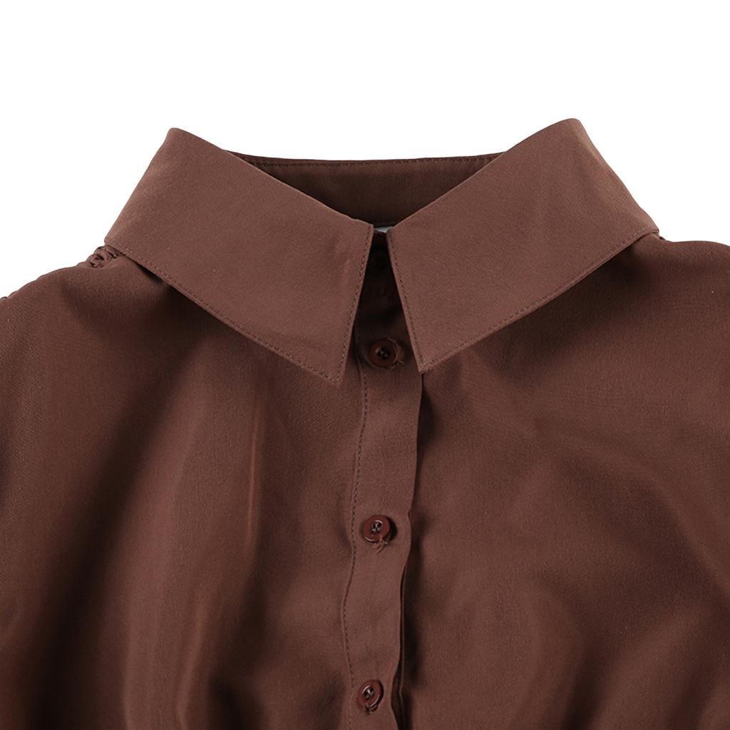 Kadın Kısa Kollu Gömlekler Düz Renk Pileli Düğmeli Moda Bluzlar Yazlık Slim Fit Günlük Üstler Sokak Giyim