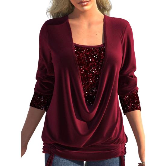 

Жіноча блуза з круглим вирізом Вуличний одяг з м’якої тканини Стильні елегантні жіночі топи з шиттям для щоденного носіння XL вина червоного кольору