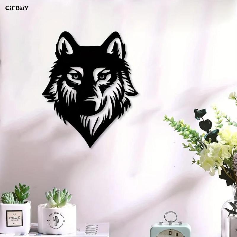 Wolf Head Wrought Iron Art Home and Outdoor Decor Wall Sculpture Living Room Bedroom