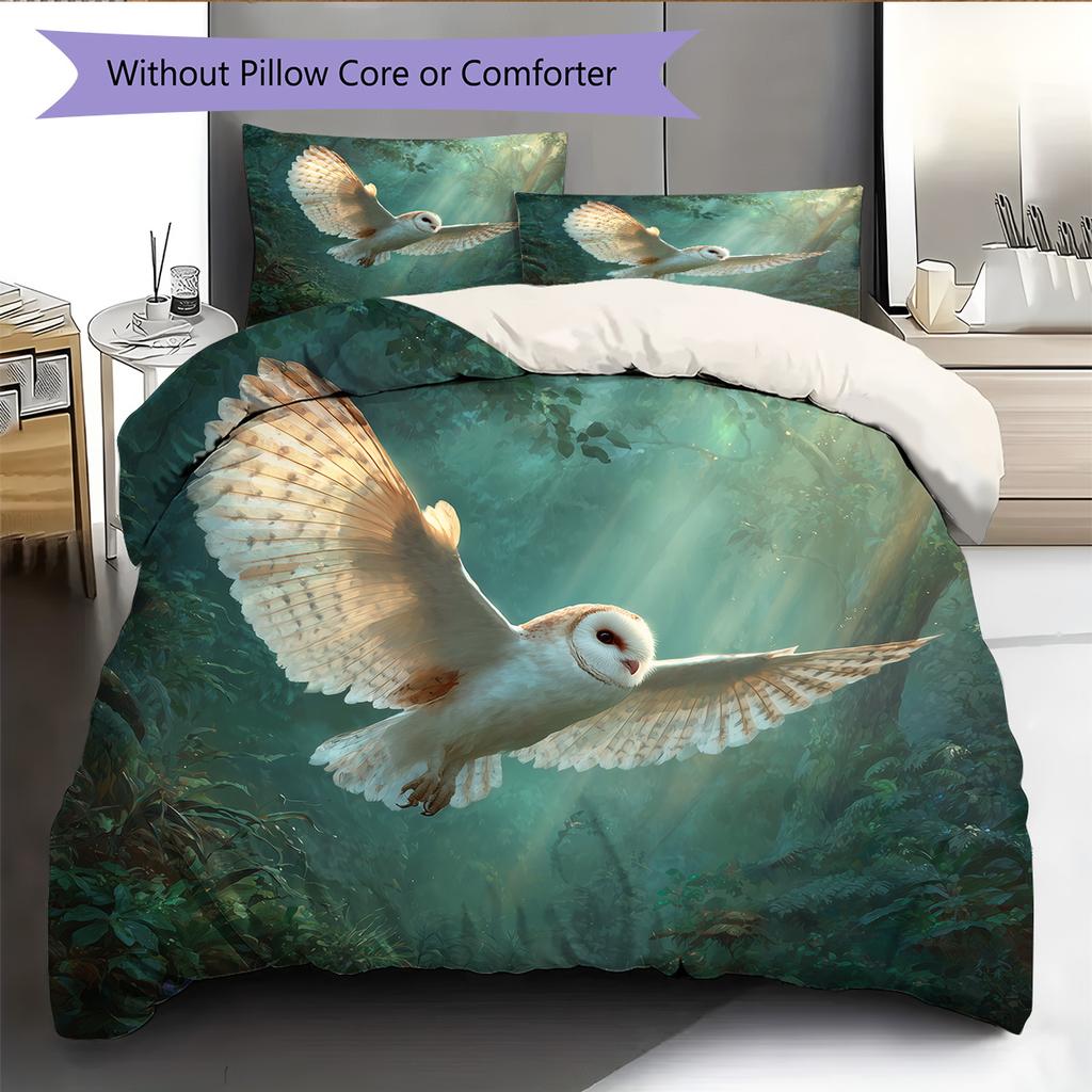 Spreading Wings Owl Pattern Bedding Quilt Set Quilt Cover Pillowcase Home Decoration Gift (1 * Duvet Cover + 2 * Pillowcase, Without Core)