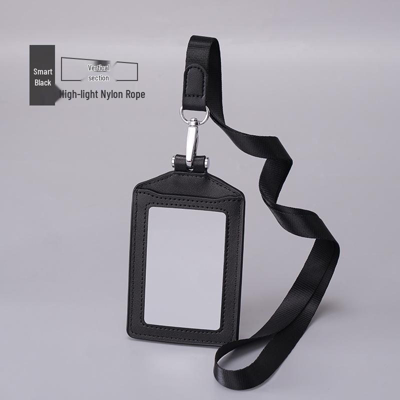 Genuine Leather Double-Sided Employee ID Badge Holder with Lanyard