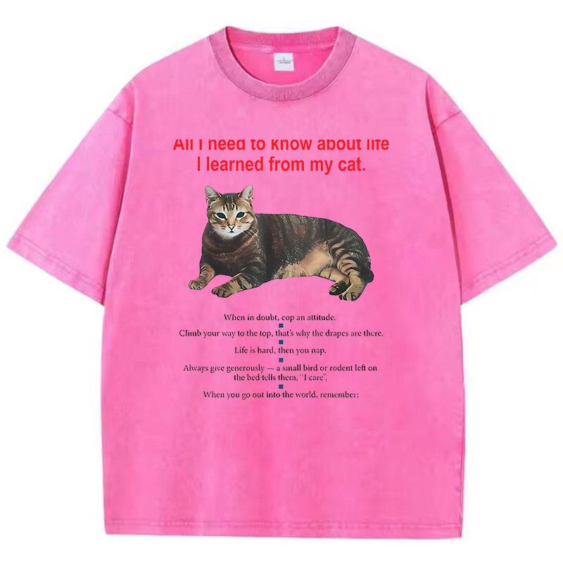 Fashion T Shirt Vintage Washed Cotton T-Shirt Funny Cat Graphic Tee Casual Streetwear Spring Summer