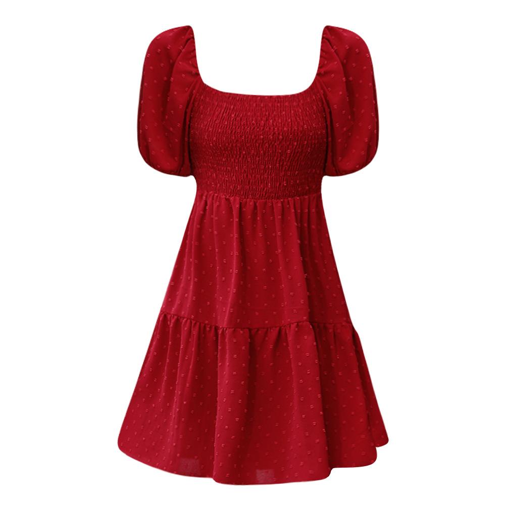 GMXIA Dámská móda Léto Jaro Jednobarevný potisk Neformální šaty se čtvercovým límcem s krátkým rukávem