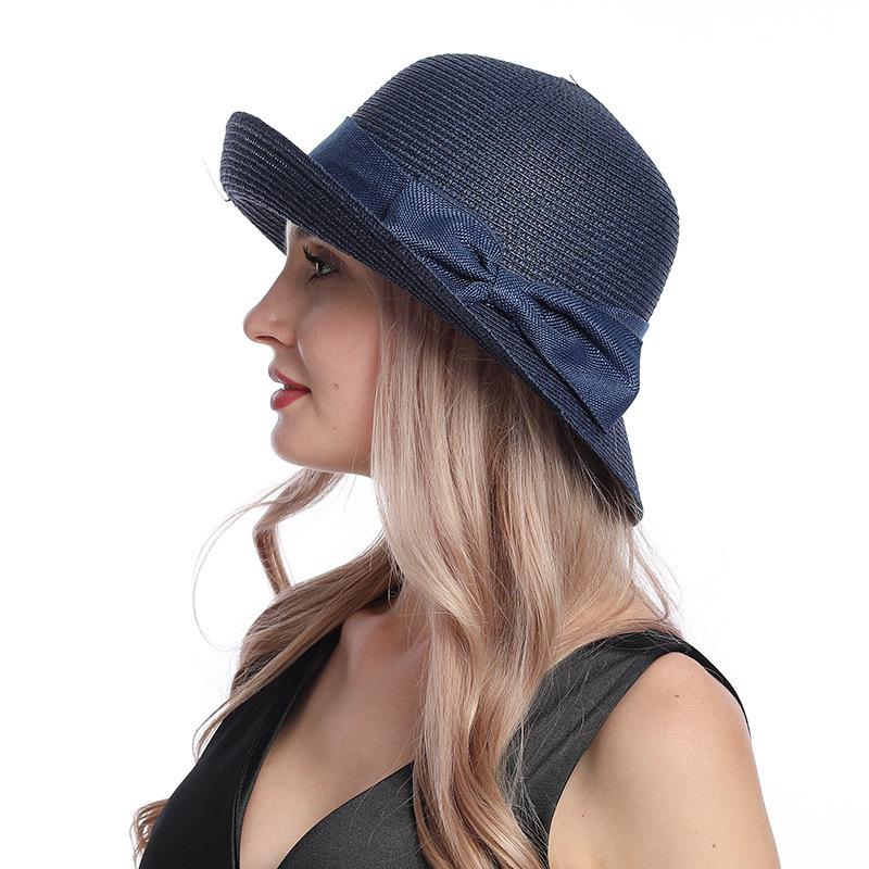 Summer Fashion Straw Hat Women's Simple Crimped Bow Basin Hat Versatile Bucket Hat Sunshade Sun Protection Hat Children