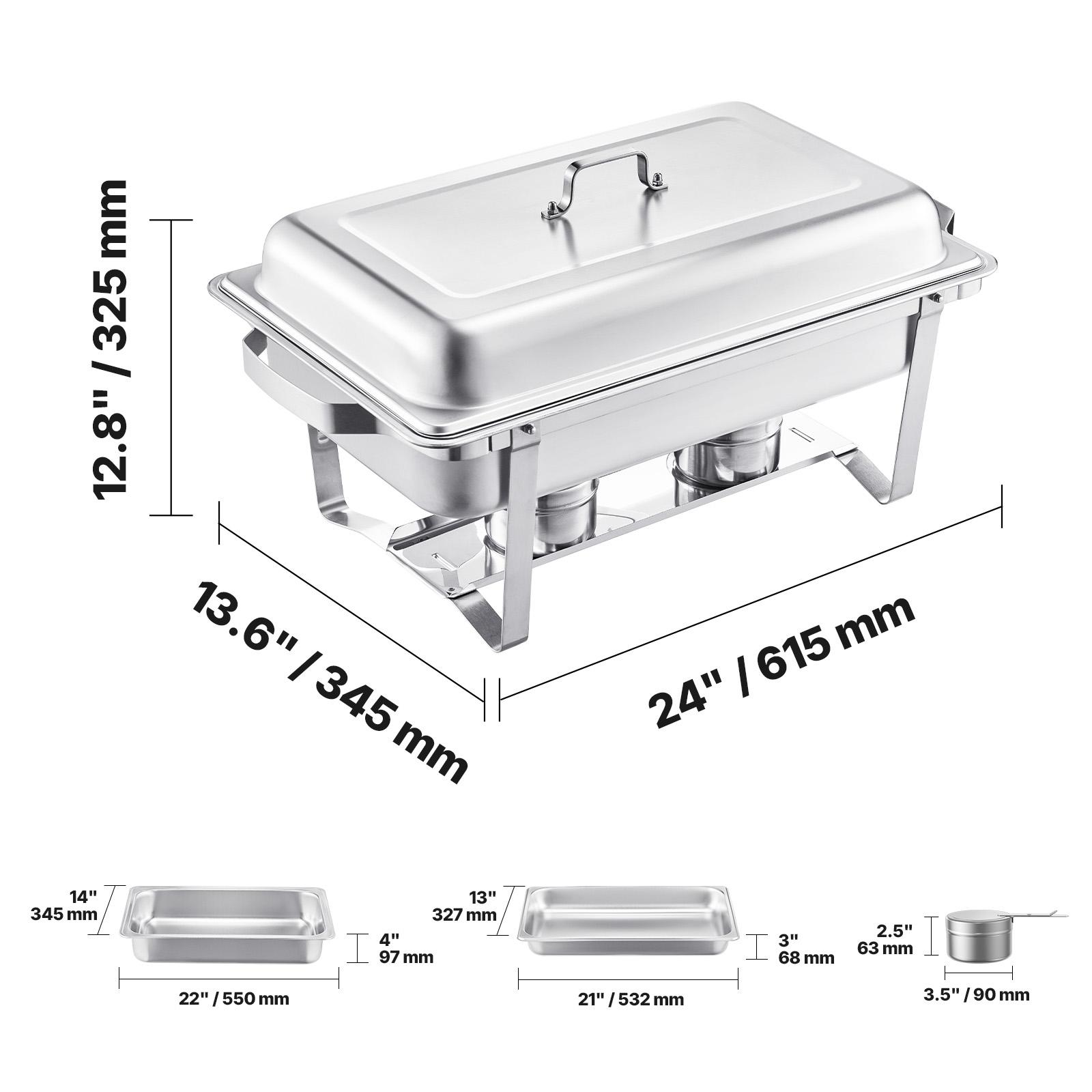 4er-Set Chafing Dish Buffet Set Edelstahl Chafer mit 2 Vollsize und 4 Halbsize Einsätzen Catering Wärmer Server white