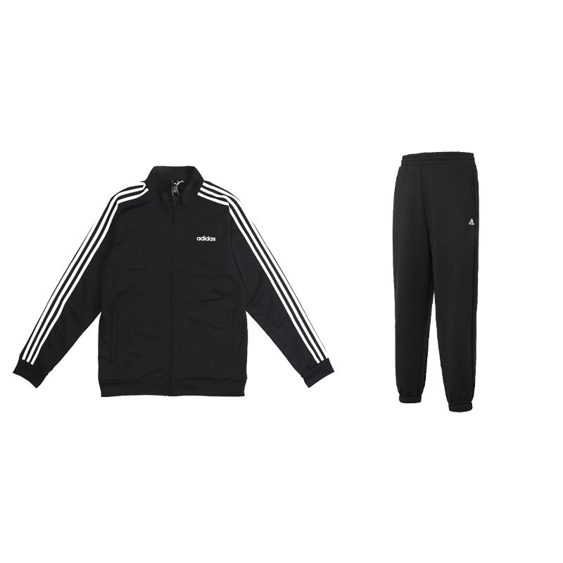 

Adidas High Street Zip Baseball Collar Striped Long Sleeve Solid Color Simple Cuffed Pants Hoodie Set Unisex Hoodie Set Black DQ3070+IV7603 S