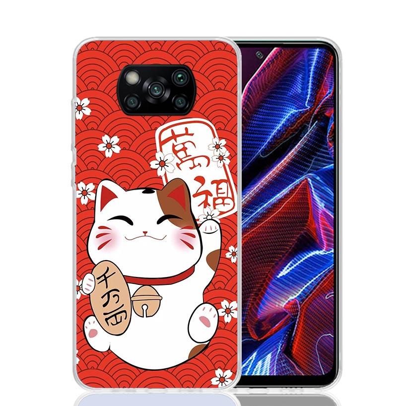 Lucky Cat Maneki Neko Japanese Phone Case For Xiaomi Poco X7 X6 X5 Pro F7 Ultra Redmi 15C 15 13 13C 12 12C 10 10A 10C 9 9A 9C 9T