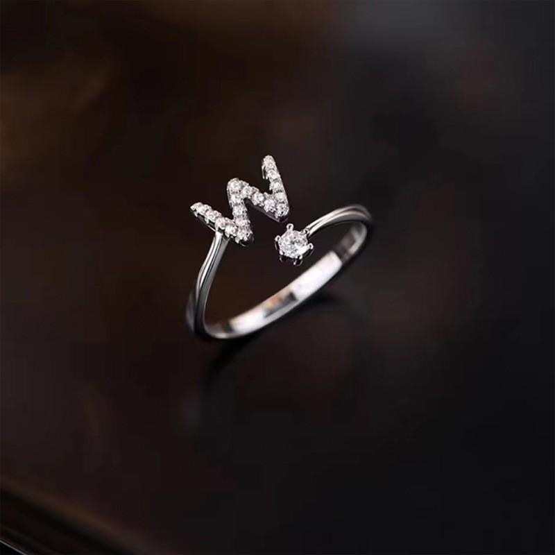 Sterling Adjustable Letter Zircon Ring Women Minimalist Fashion Jewelry Alphabet Initial