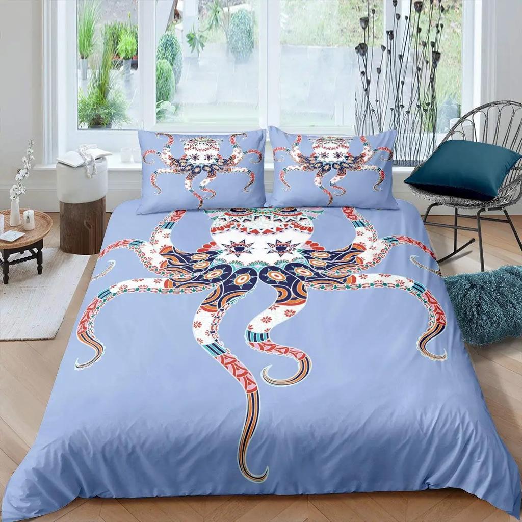 Octopus Duvet Cover Set Teal Blue Octopus Tentacles Twin Bedding Set Sealife Ocean Sea Animal Queen King Polyester Quilt Cover