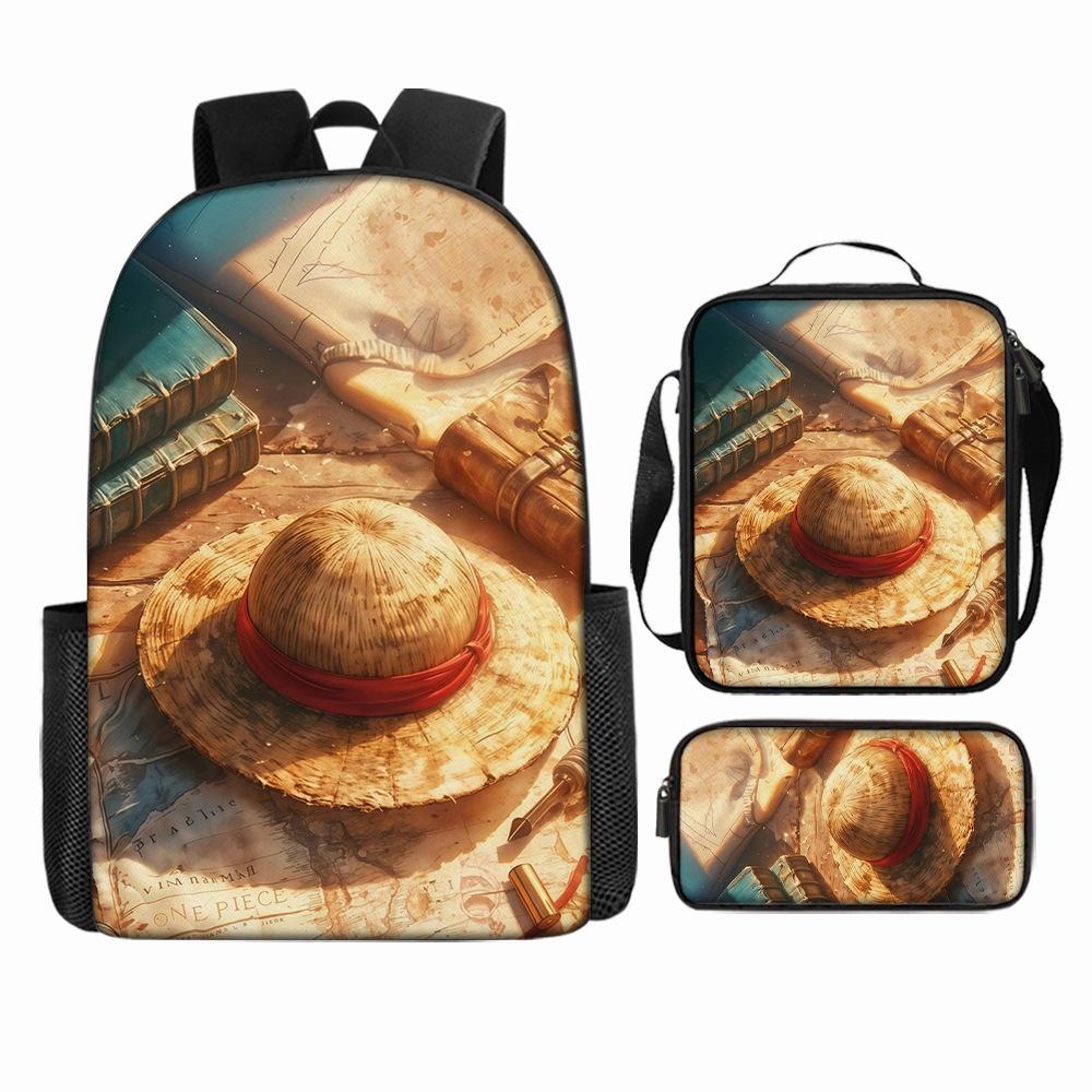 Anime Rucksack Set One Piece Naruto Schultasche für Jungen Schüler Laptop Rucksack Umhängetasche Federmäppchen 3-teilig Große Kapazität Wasserdicht