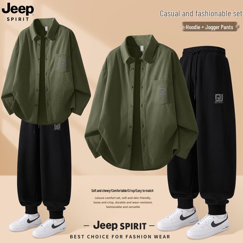 JEEP SPIRIT Men's 2025 Autumn Sporty Shirt & Jogger Set