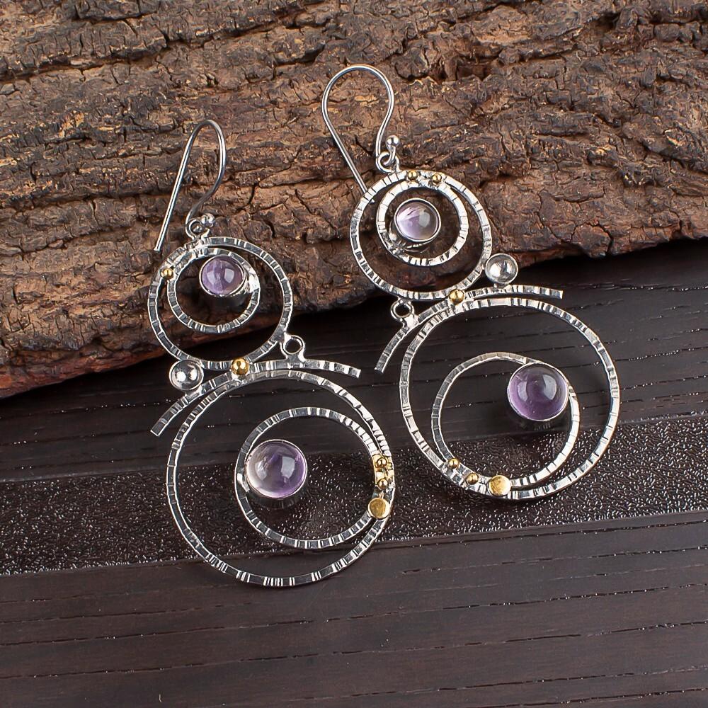 

Серебро 925 пробы Натуральный аметрин Драгоценный камень Изделия ручной работы Серьги 2,86 EE-76-1