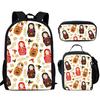 Classic Popular Novelty Funny Russian Dolls 3D Print 3pcs/Set Pupil School Bags Laptop Daypack Backpack Lunch Bag Pencil Case