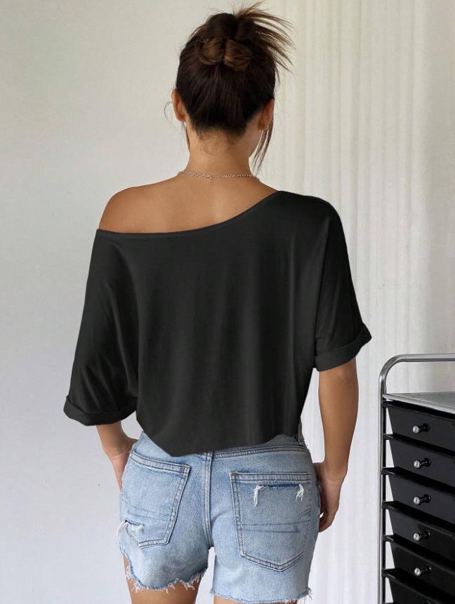 In-Stock Women's Off-the-Shoulder Cropped Sexy Short T-shirt Top