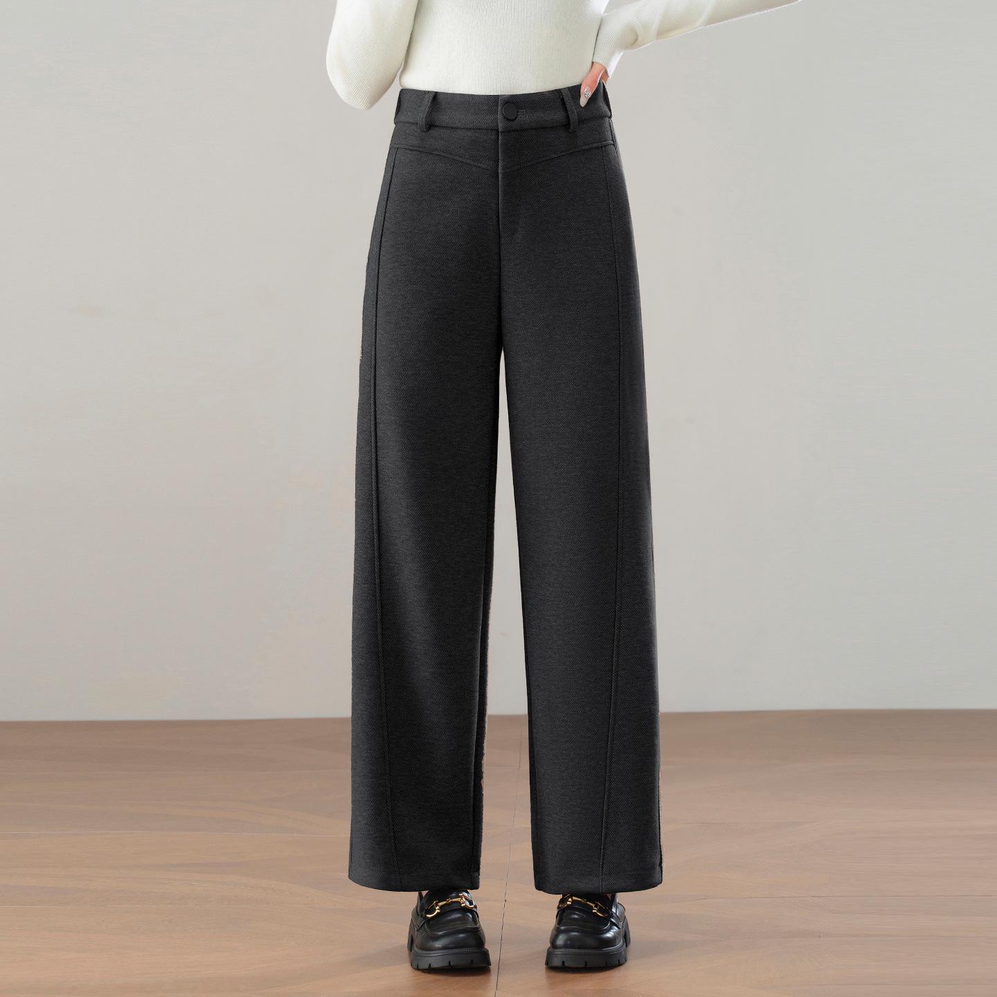 2025 Winter Women s Woolen Grey Wide-Leg High-Waisted Slimming Pants 28