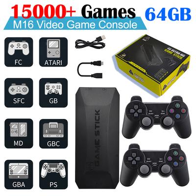 M16 Game Stick 4K קונסולת משחקי וידאו לטלוויזיה HD 64GB 15000+ משחקים 2.4G בקר אלחוטי כפול תואם HDMI 25 אמולטורים