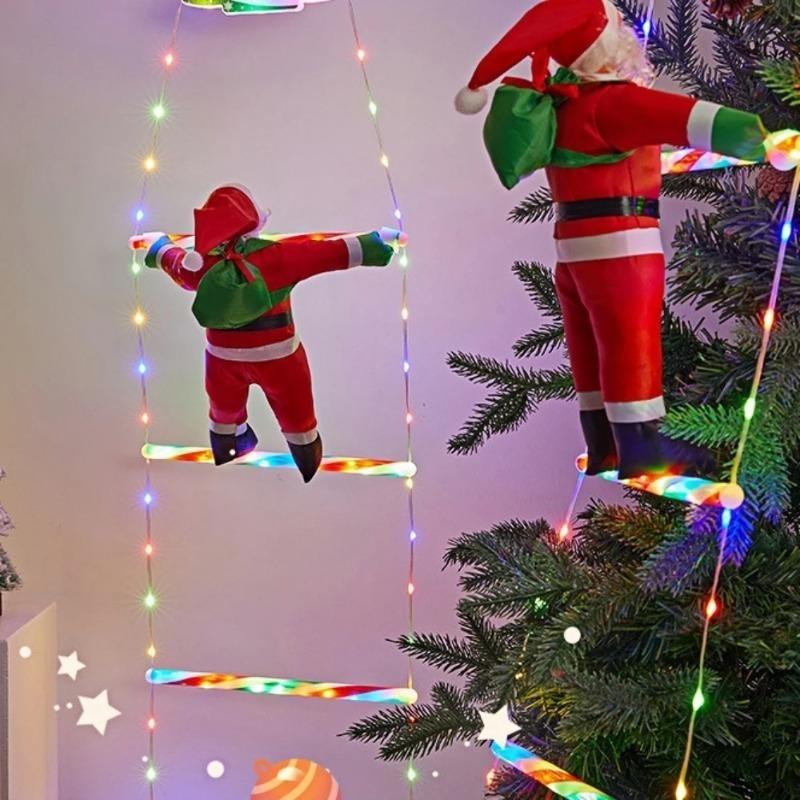 Weihnachtsbeleuchtung USB Leiter Lichterkette 6/8 Sprossen Weihnachtsmann Kletterdeko 8 Modi für Innen Außen Veranda Fenster Baum Party