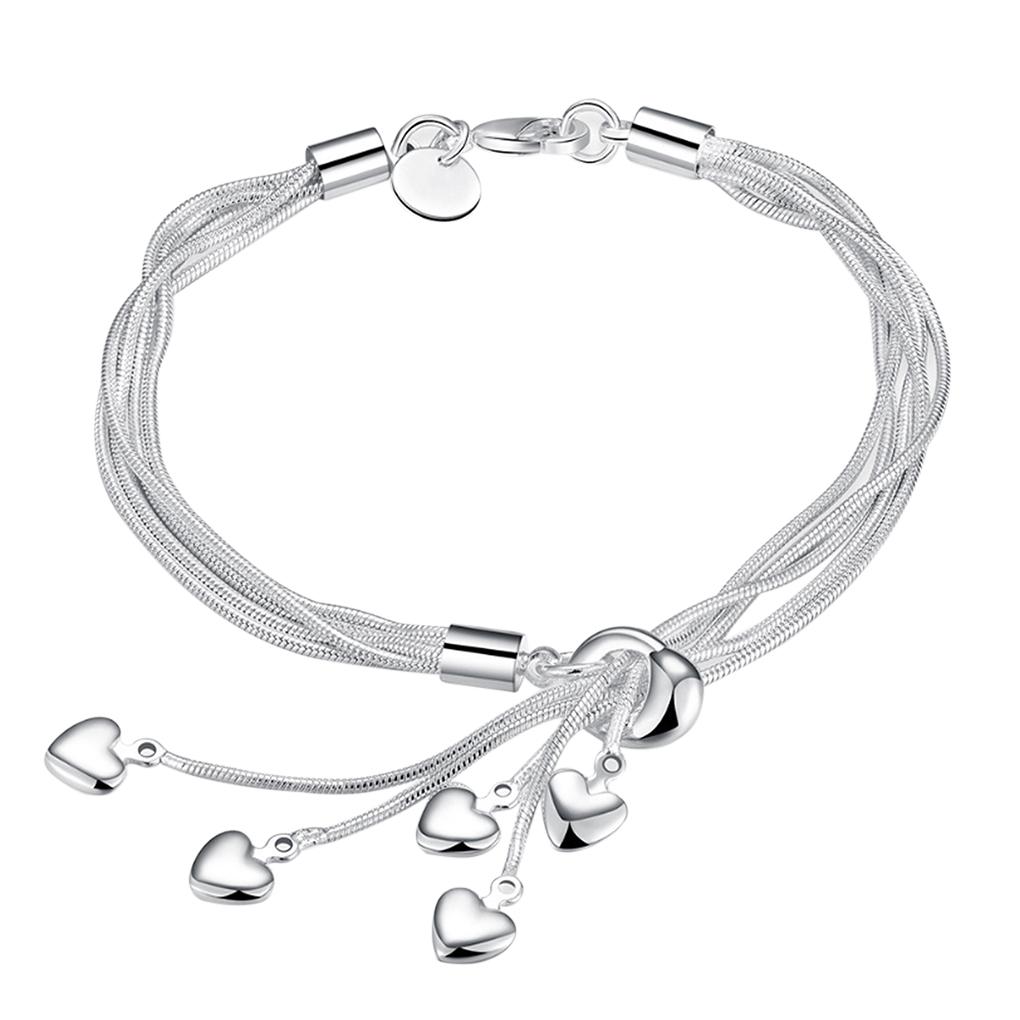 

Tassel Heart-shaped Pendant Hand Bracelet Silver Plated Bangle Chain Women Girl Jewelry Supplies